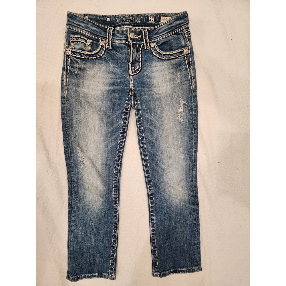 Miss Me cropped jeans: Easy Capri fit, thick stitching, Distressed Women's‎ 25